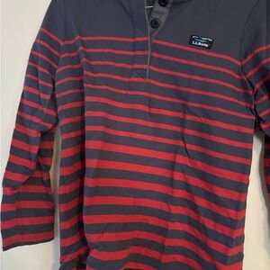 L.L. Bean Charcoal and Red Striped Shirt size large